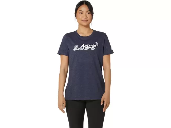 WOMEN’S ASICS FLORAL SLOGAN SHORT SLEEVE TEE WOMEN’S ASICS FLORAL SLOGAN SHORT SLEEVE TEE