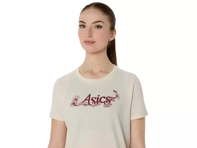 WOMEN’S ASICS FLORAL SLOGAN SHORT SLEEVE TEE WOMEN’S ASICS FLORAL SLOGAN SHORT SLEEVE TEE