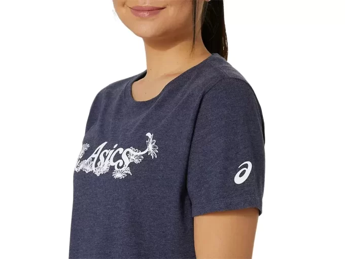 WOMEN’S ASICS FLORAL SLOGAN SHORT SLEEVE TEE WOMEN’S ASICS FLORAL SLOGAN SHORT SLEEVE TEE