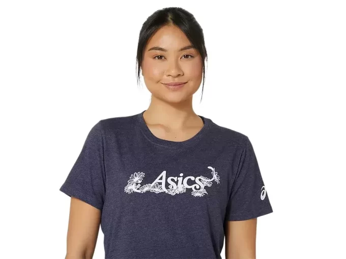 WOMEN’S ASICS FLORAL SLOGAN SHORT SLEEVE TEE WOMEN’S ASICS FLORAL SLOGAN SHORT SLEEVE TEE